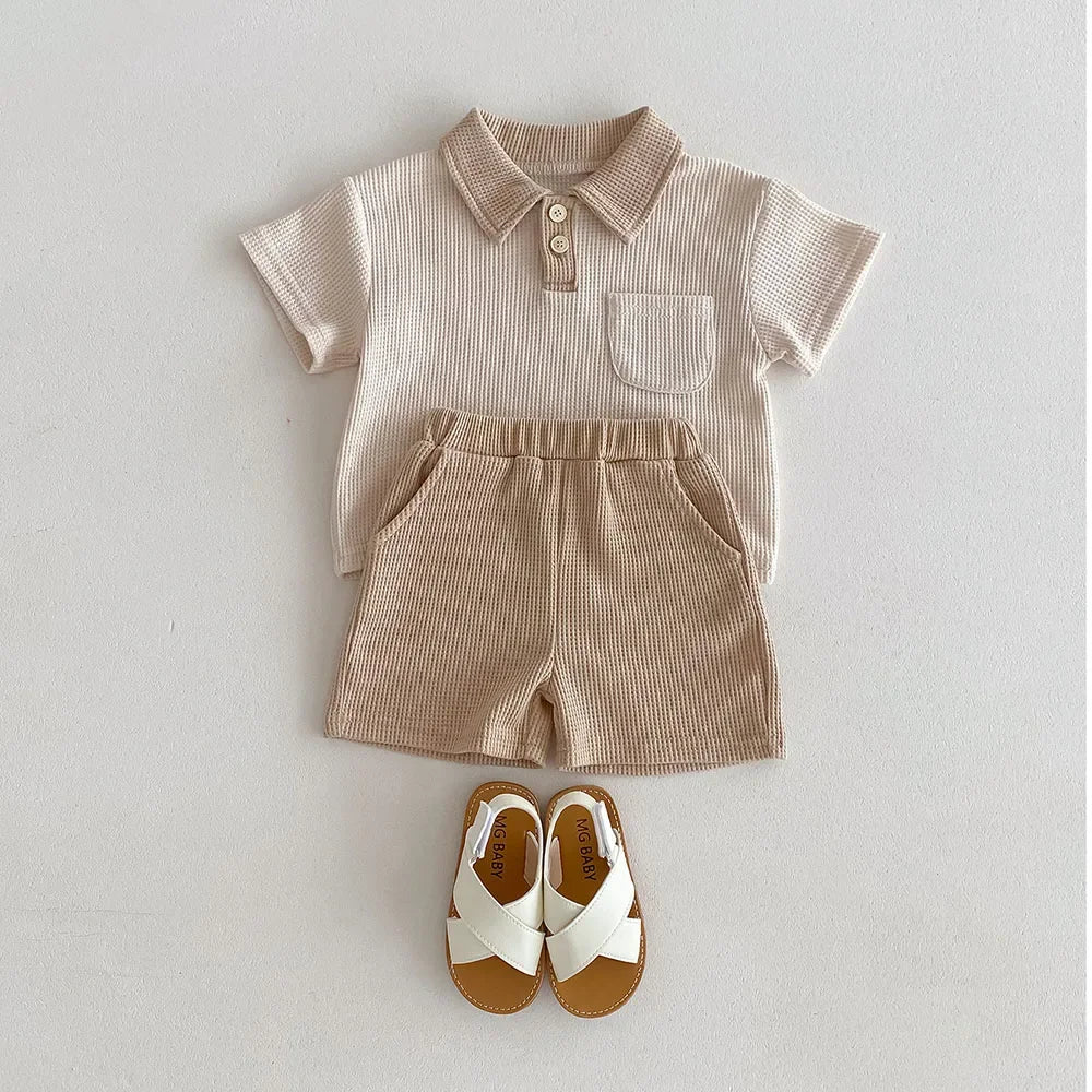 Summer Baby Clothes Set Turn Down Collar T-shirt And Shorts 2Pcs For Boys Toddler Tracksuit Outfit